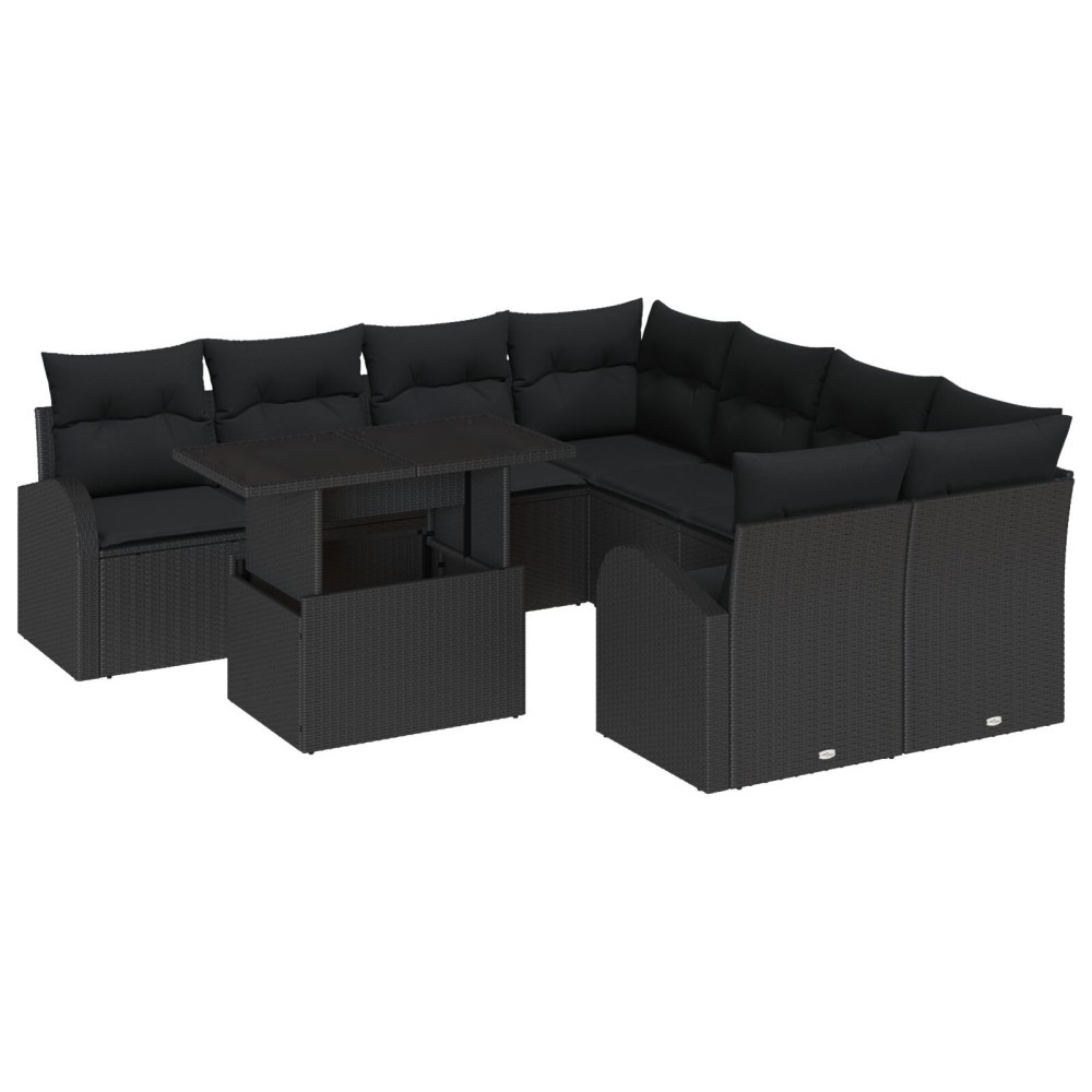vidaXL Set de canapele pentru grădină 9 pcs Negru 100 x 55 x 73 cm