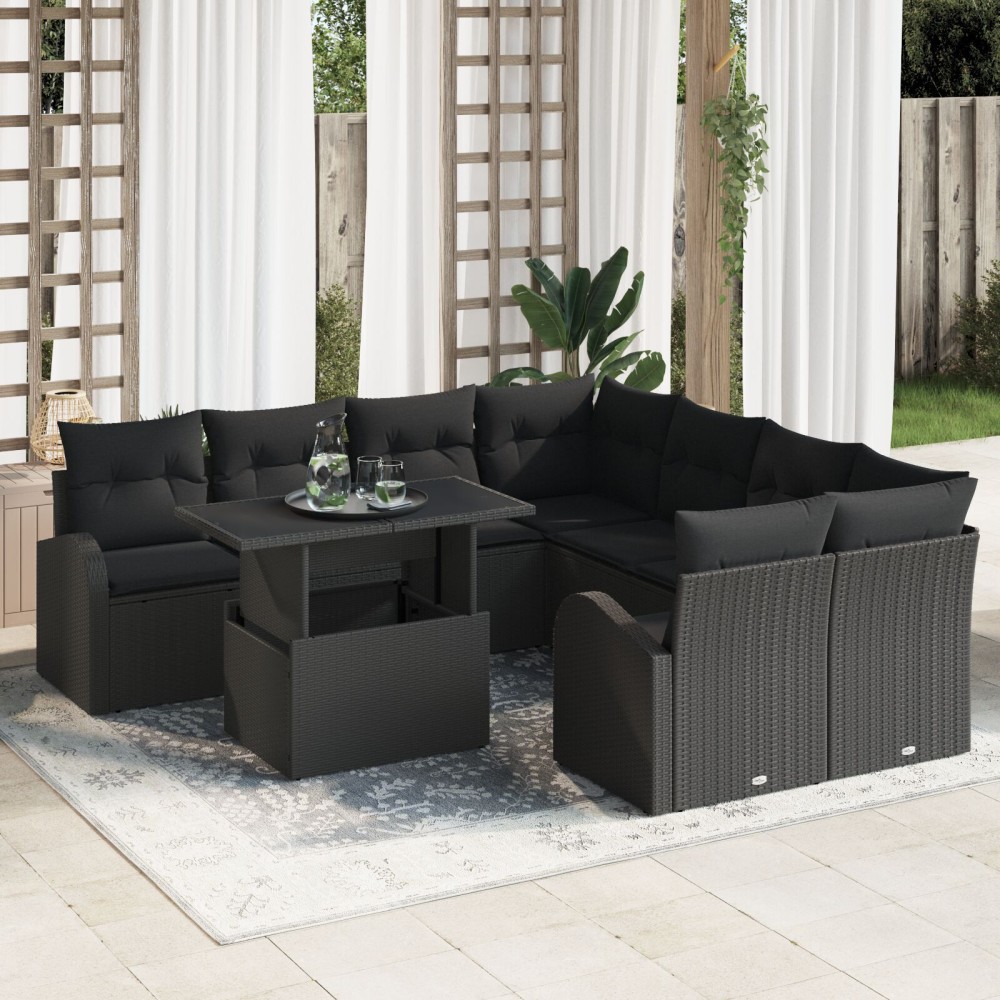 vidaXL Set de canapele pentru grădină 9 pcs Negru 100 x 55 x 73 cm