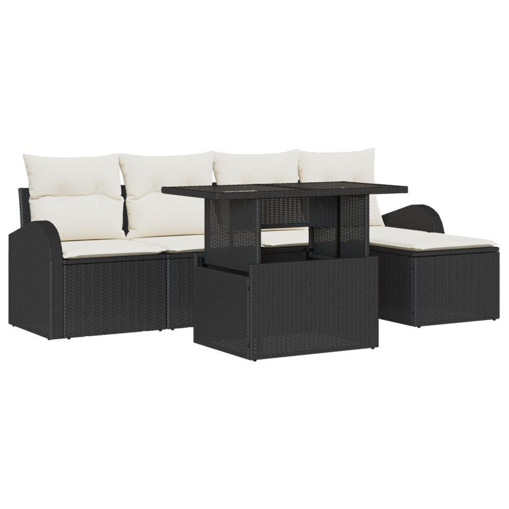 vidaXL Set de canapele pentru grădină cu pernă 6 pcs Negru Rattan poli