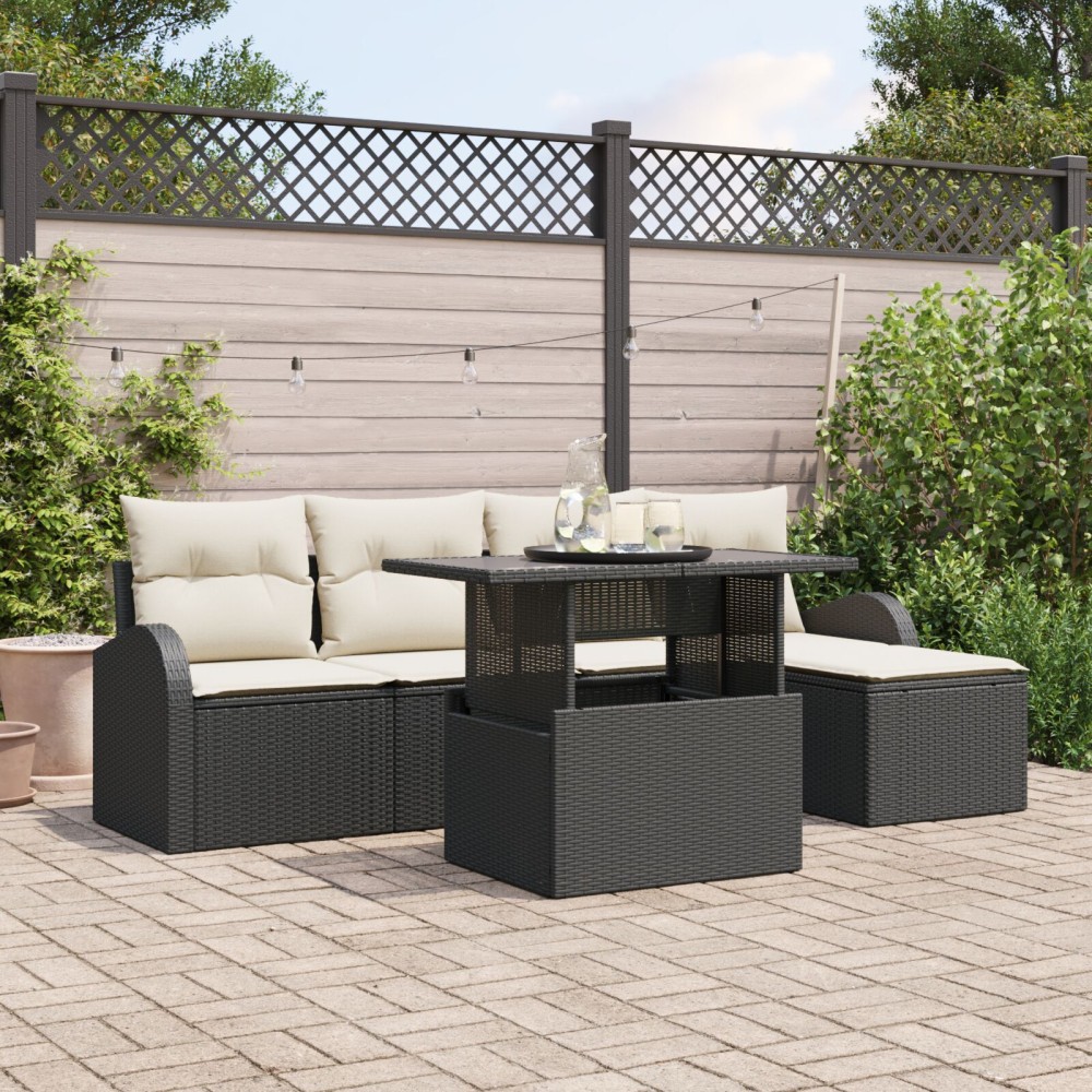 vidaXL Set de canapele pentru grădină cu pernă 6 pcs Negru Rattan poli