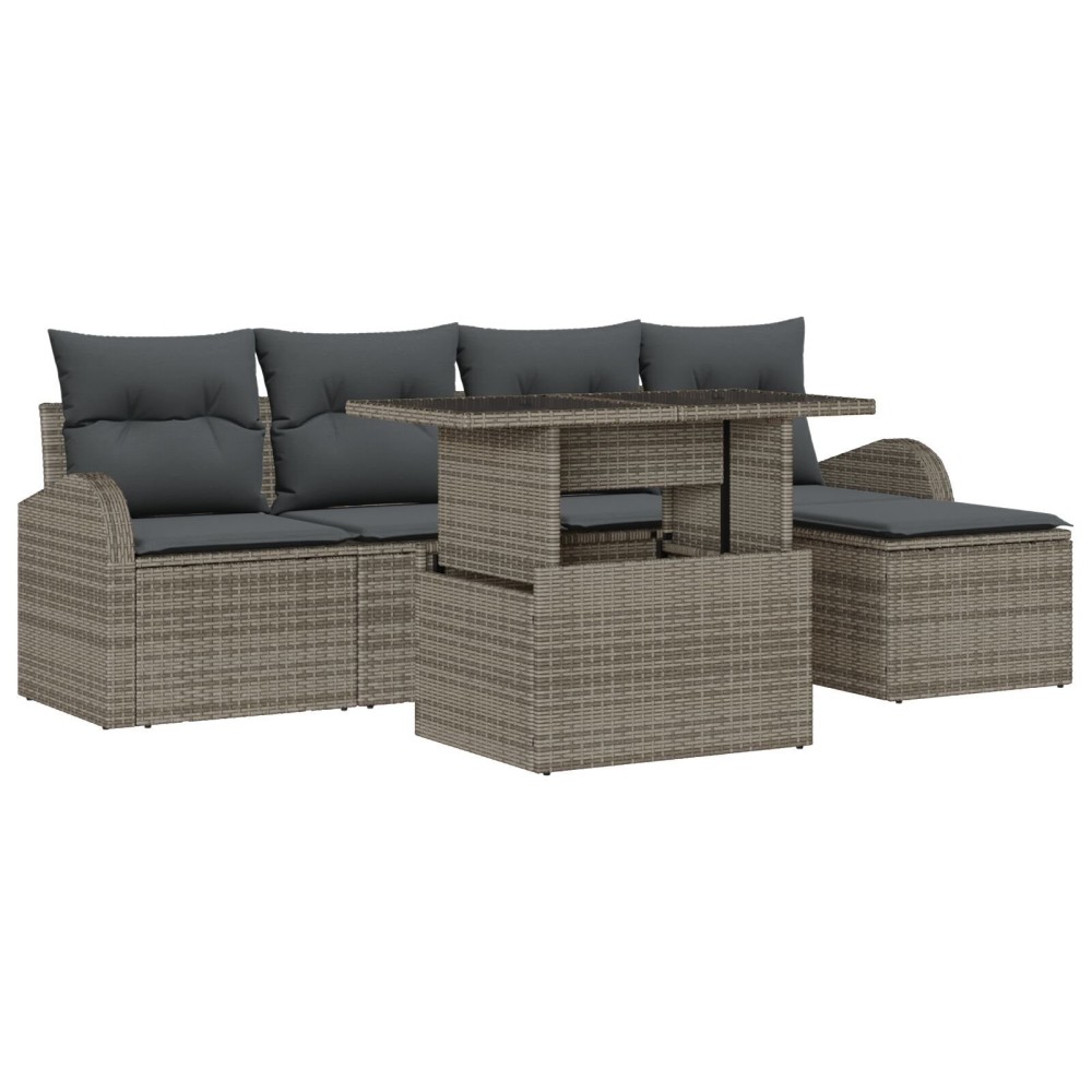 vidaXL Set de canapele pentru grădină cu pernă 6 pcs Gri Rattan poli