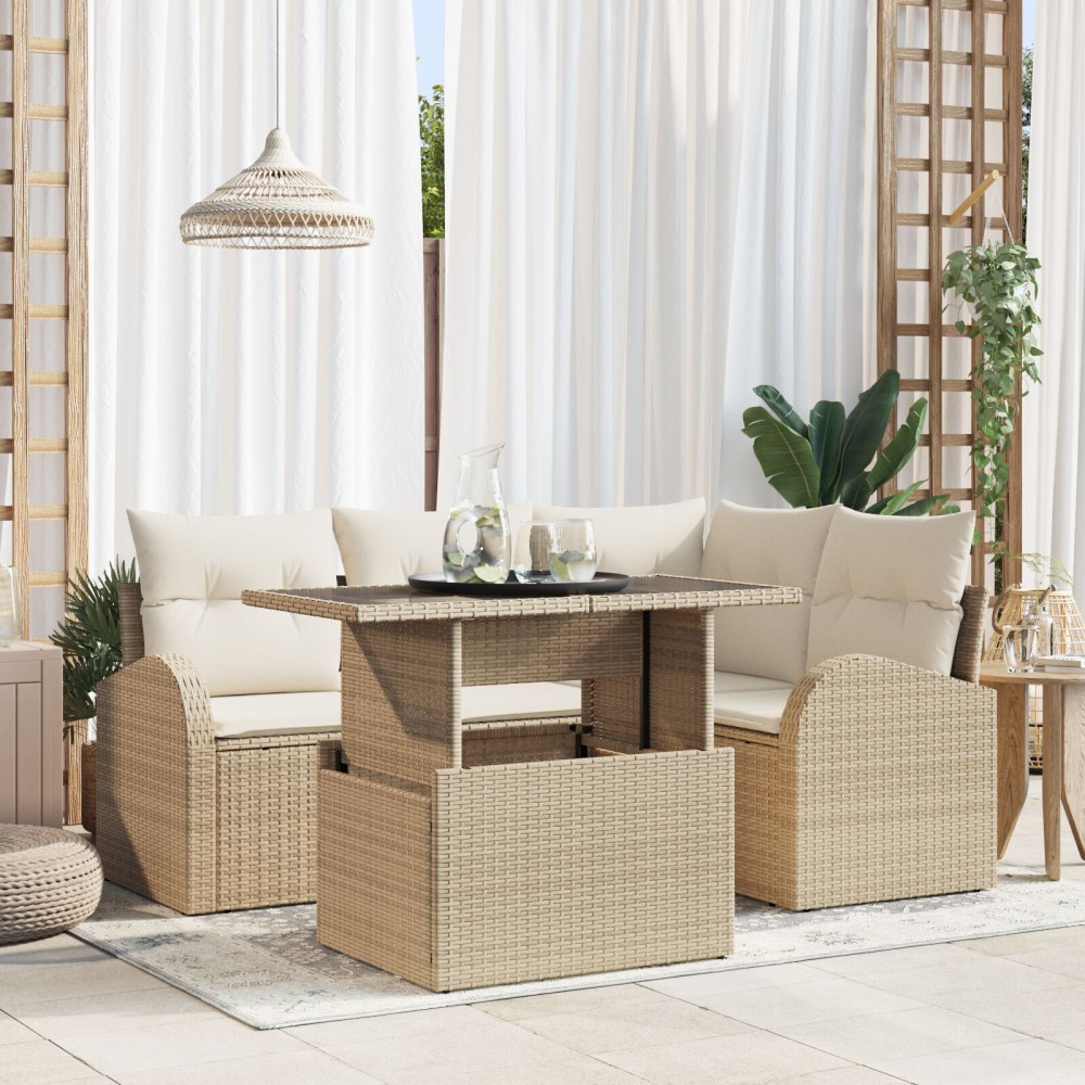 vidaXL Set de canapele pentru grădină 5 pcs Bej 100 x 55 x 73 cm