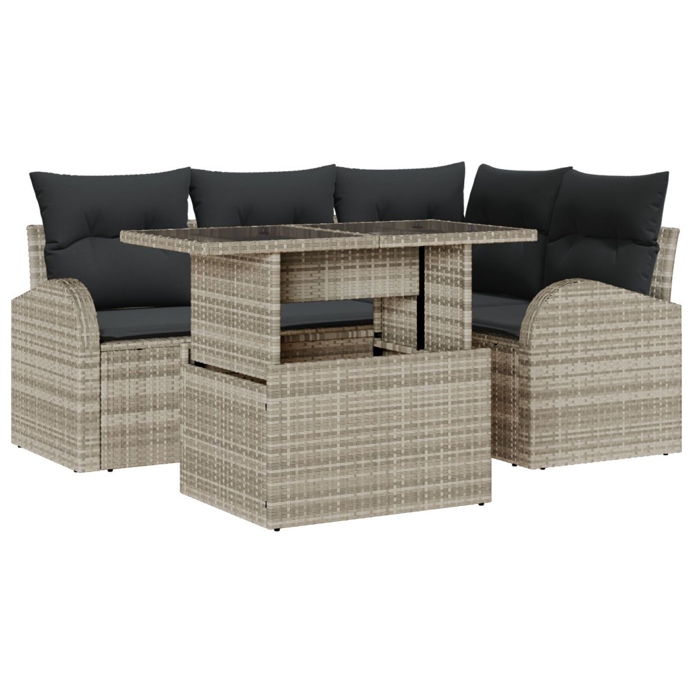 vidaXL Set de canapele pentru grădină cu pernă 5 pcs Gri deschis