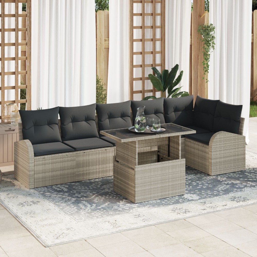 vidaXL Set de canapele pentru grădină cu pernă 7 pcs Gri deschis