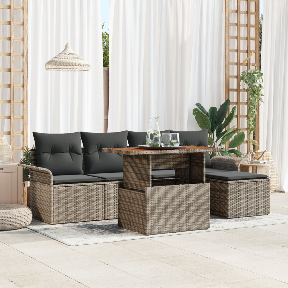 vidaXL Set de canapele pentru grădină 6 pcs Gri Rattan poli