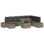 Set 9 Piese Canapea Grădină cu Perne Gri Ratan Poly Set 9 Piese Canapea Grădină cu Perne Gri Ratan Poly