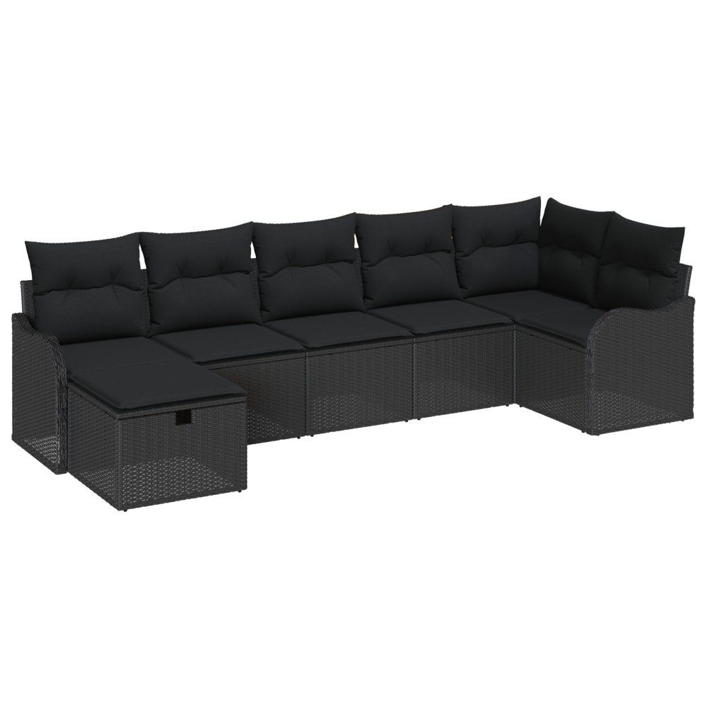 Set canapea de grădină vidaXL 7 piese cu perne Negru Ratan Poli