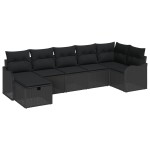 Set canapea de grădină vidaXL 7 piese cu perne Negru Ratan Poli Set canapea de grădină vidaXL 7 piese cu perne Negru Ratan Poli