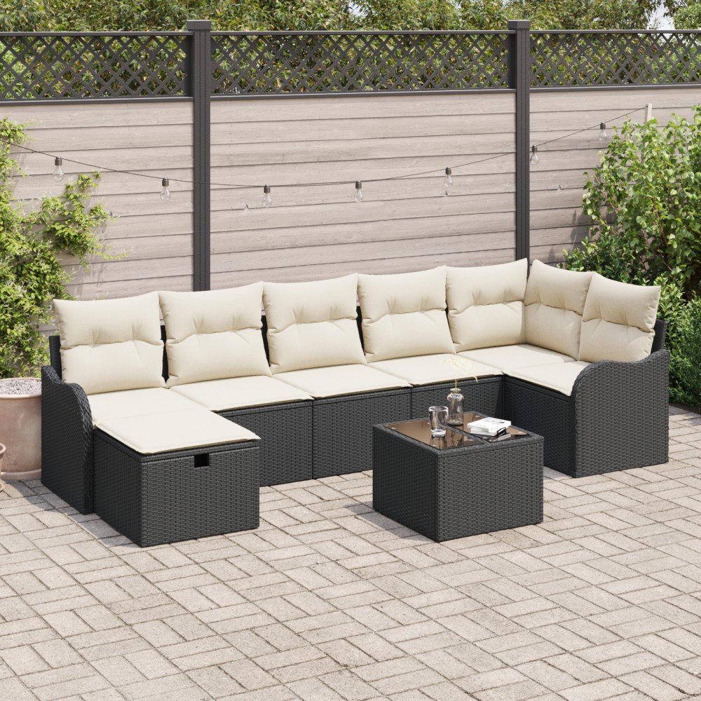 vidaXL Set de canapele pentru grădină cu pernă 8 pcs negru și crem