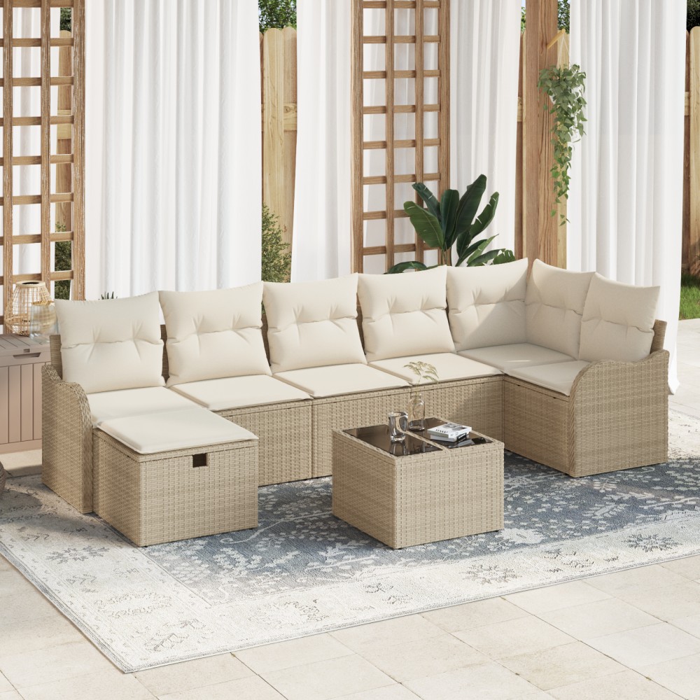 vidaXL Set de canapele pentru grădină cu pernă 8 pcs bej și crem