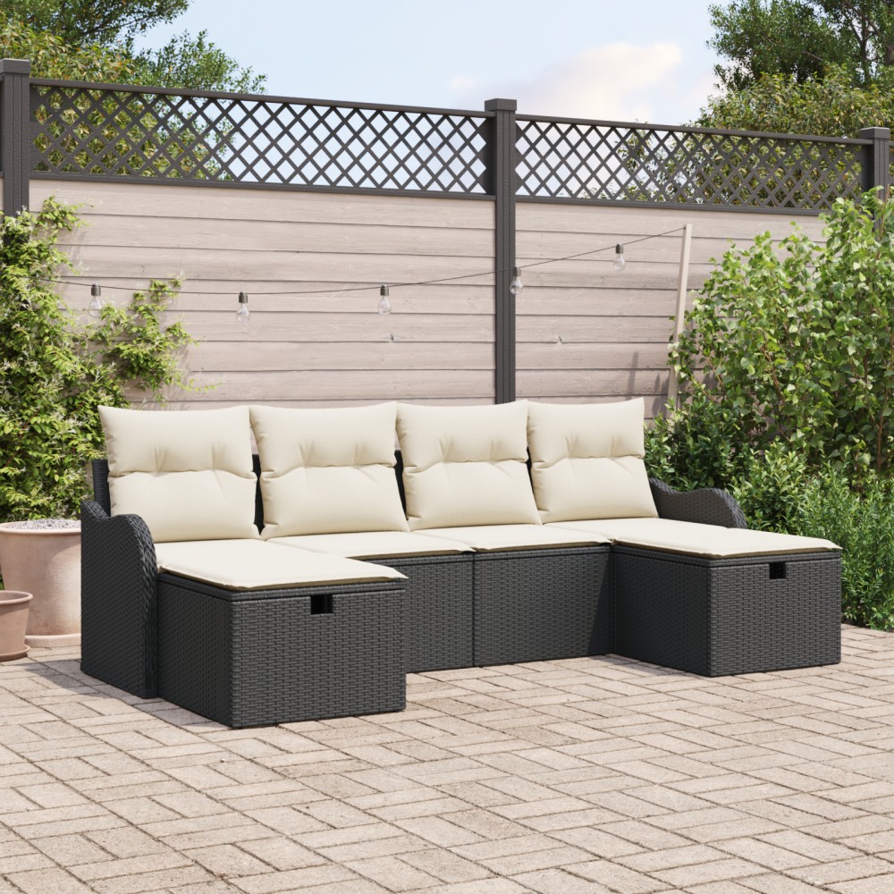 vidaXL Set de canapele pentru grădină cu pernă 6 pcs negru și crem