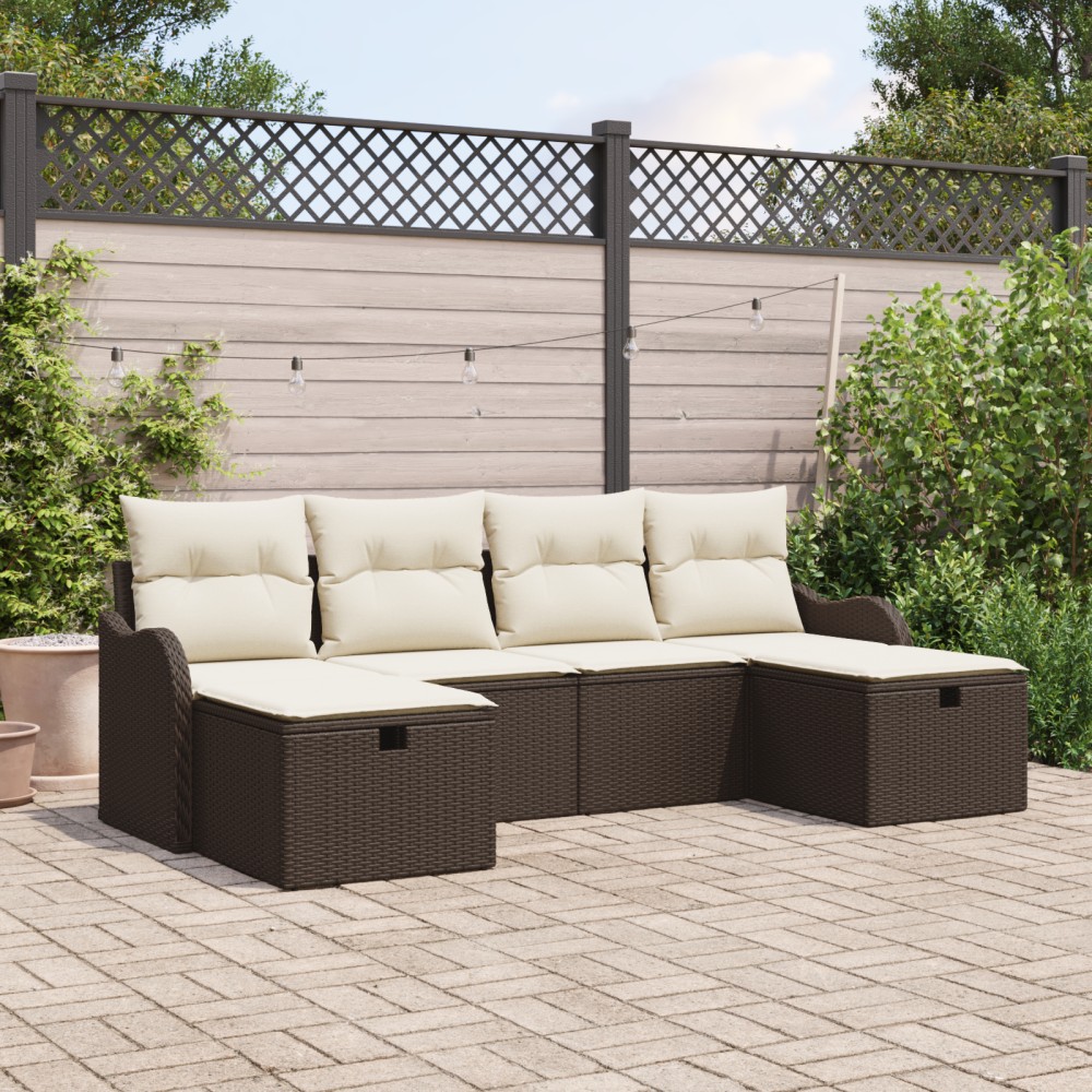 vidaXL Set de canapele pentru grădină cu pernă 6 pcs maro și crem