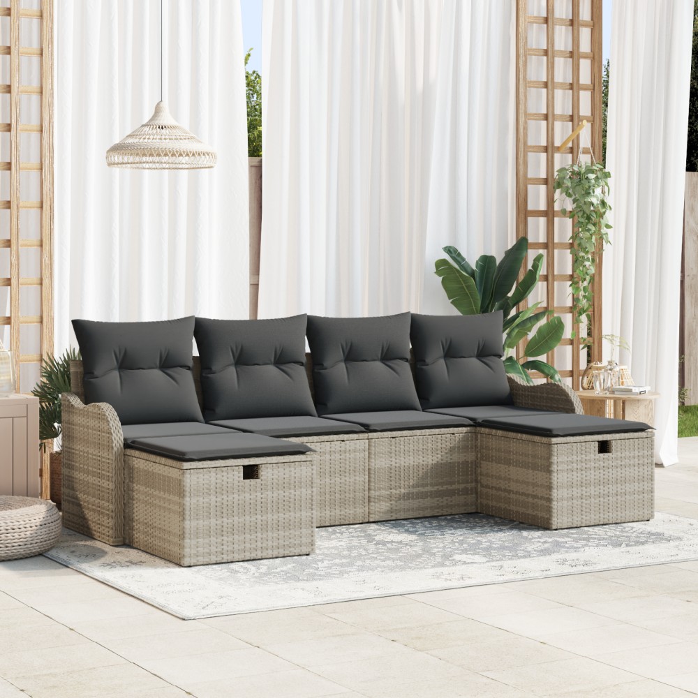 vidaXL Set de canapele pentru grădină cu pernă 6 pcs Gri deschis