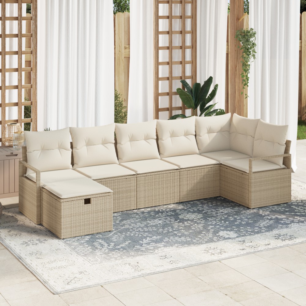 vidaXL Set de canapele pentru grădină cu pernă 7 pcs bej și crem