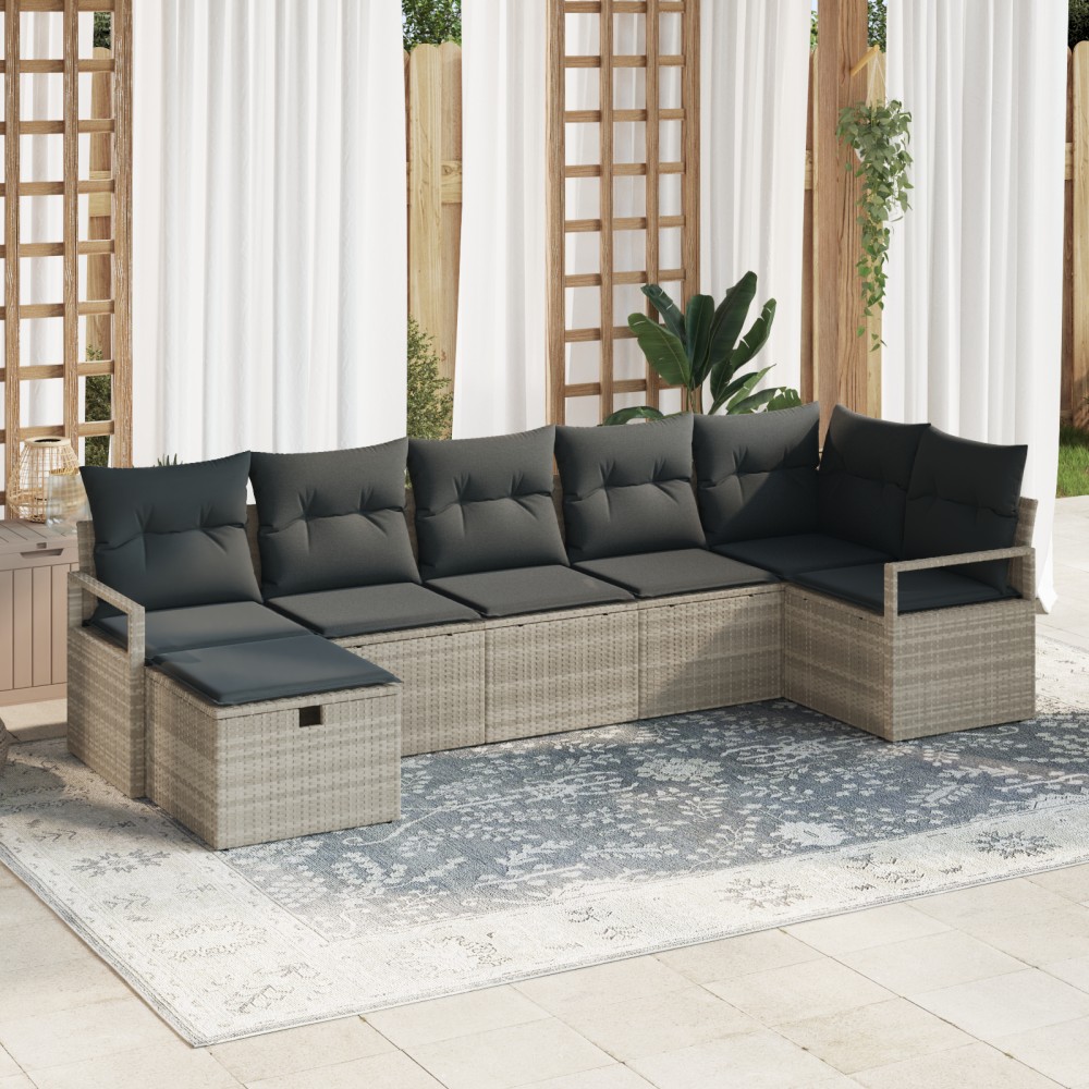 vidaXL Set de canapele pentru grădină cu pernă 7 pcs Gri deschis
