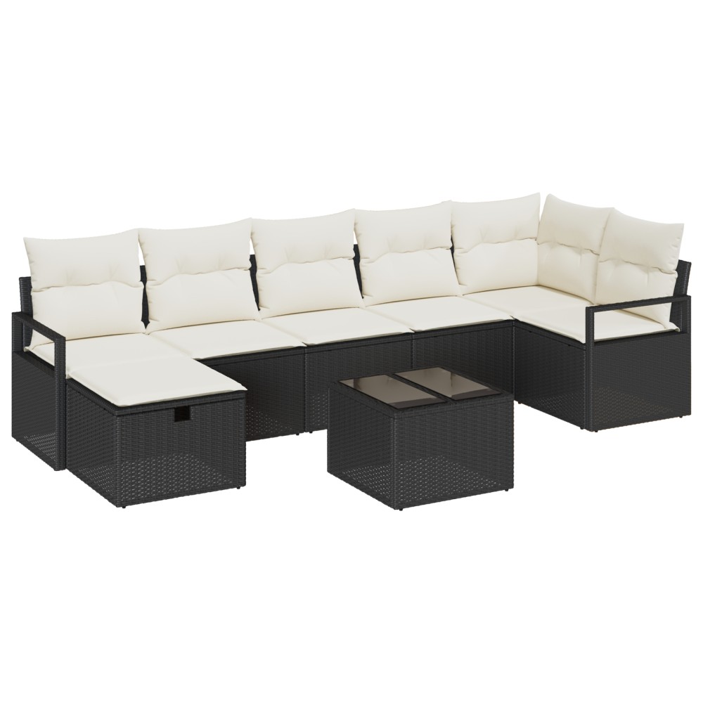 vidaXL Set de canapele pentru grădină cu pernă 8 pcs negru și crem
