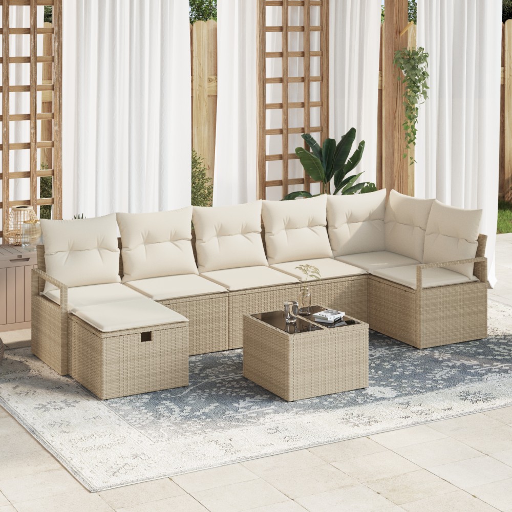 vidaXL Set de canapele pentru grădină cu pernă 8 pcs bej și crem