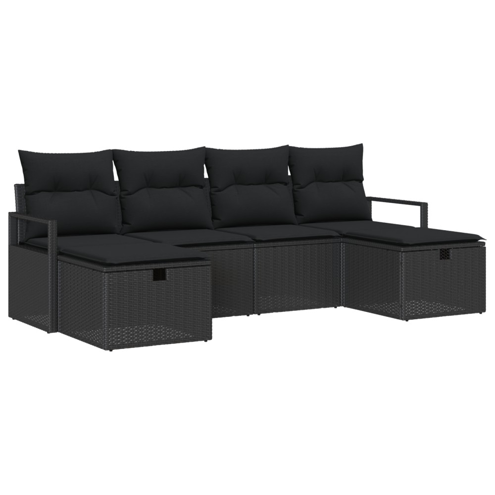 Set canapea grădină 6 piese cu perne din ratan negru