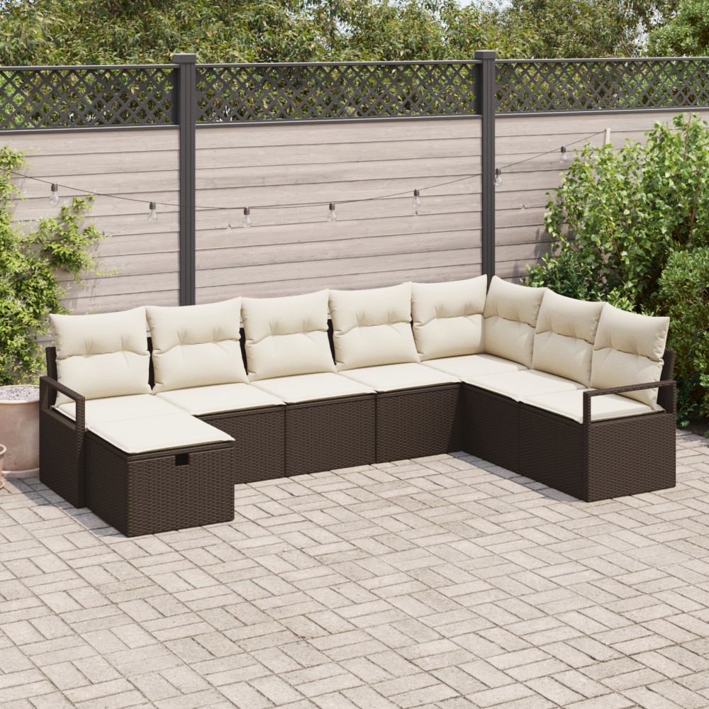 vidaXL Set de canapele pentru grădină cu pernă 8 pcs maro și crem