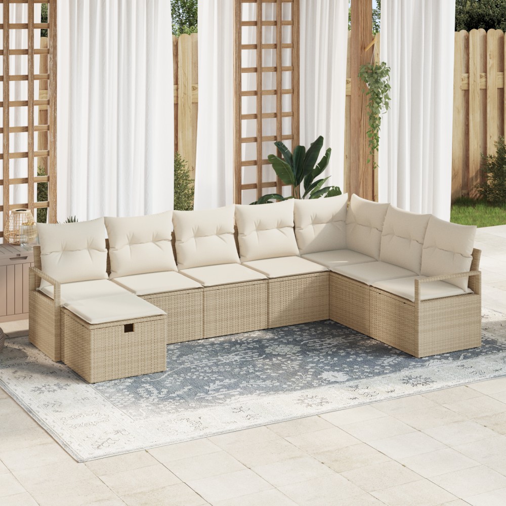 vidaXL Set de canapele pentru grădină cu pernă 8 pcs bej și crem