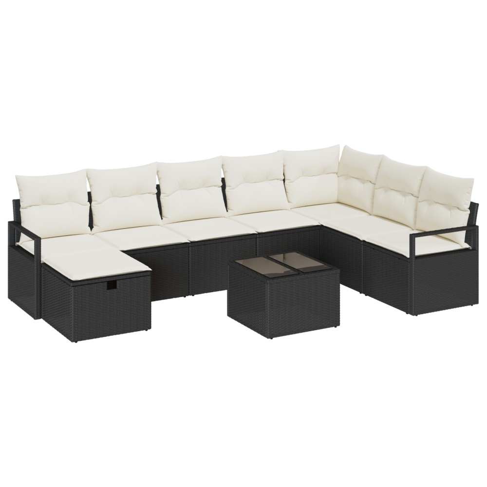 vidaXL Set de canapele pentru grădină cu pernă 9 pcs negru și crem