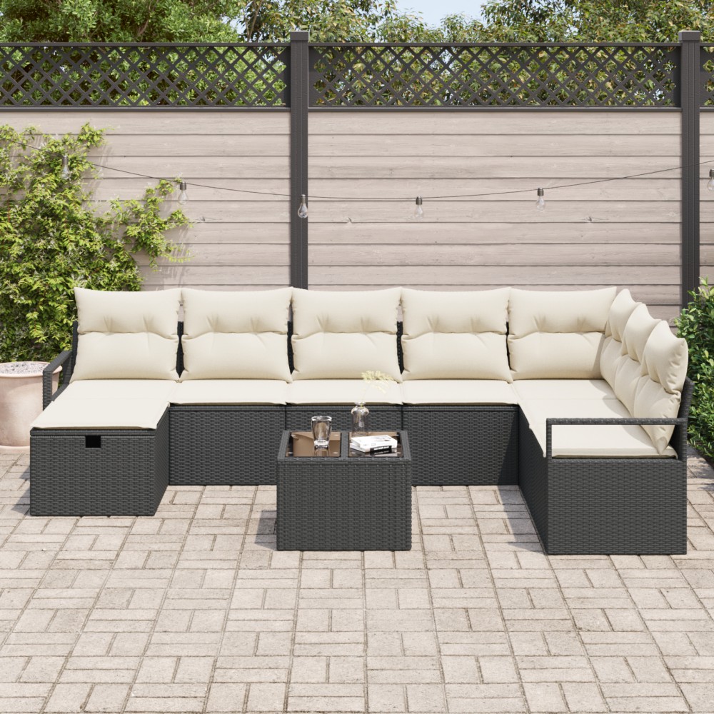 vidaXL Set de canapele pentru grădină cu pernă 9 pcs negru și crem