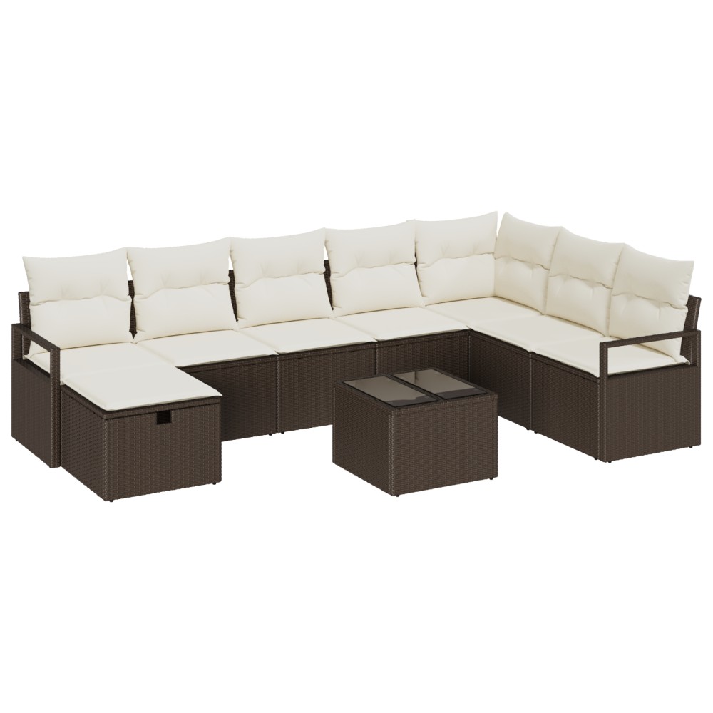 vidaXL Set de canapele pentru grădină cu pernă 9 pcs maro și crem