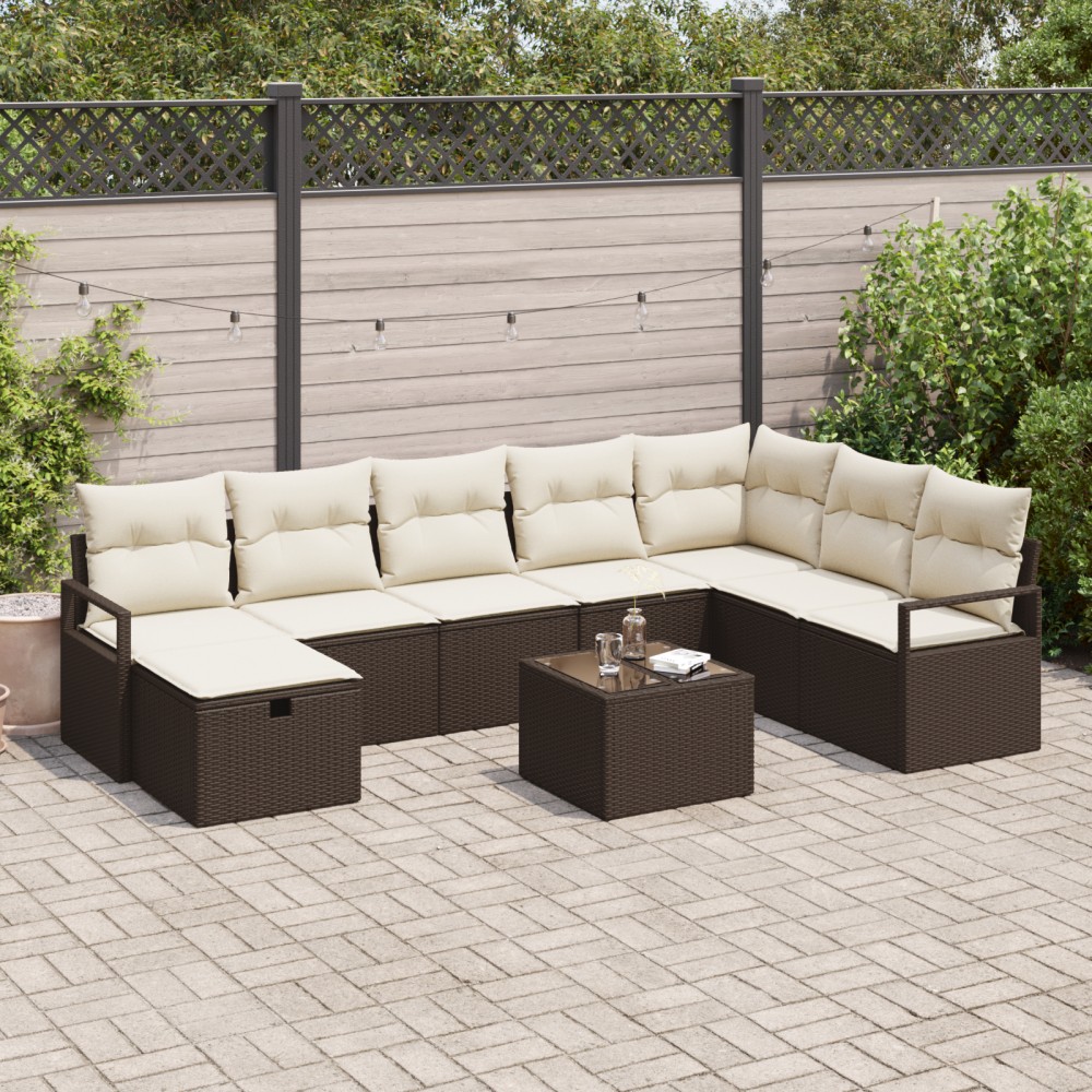 vidaXL Set de canapele pentru grădină cu pernă 9 pcs maro și crem
