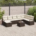 vidaXL Set de canapele pentru grădină cu pernă 9 pcs maro și crem