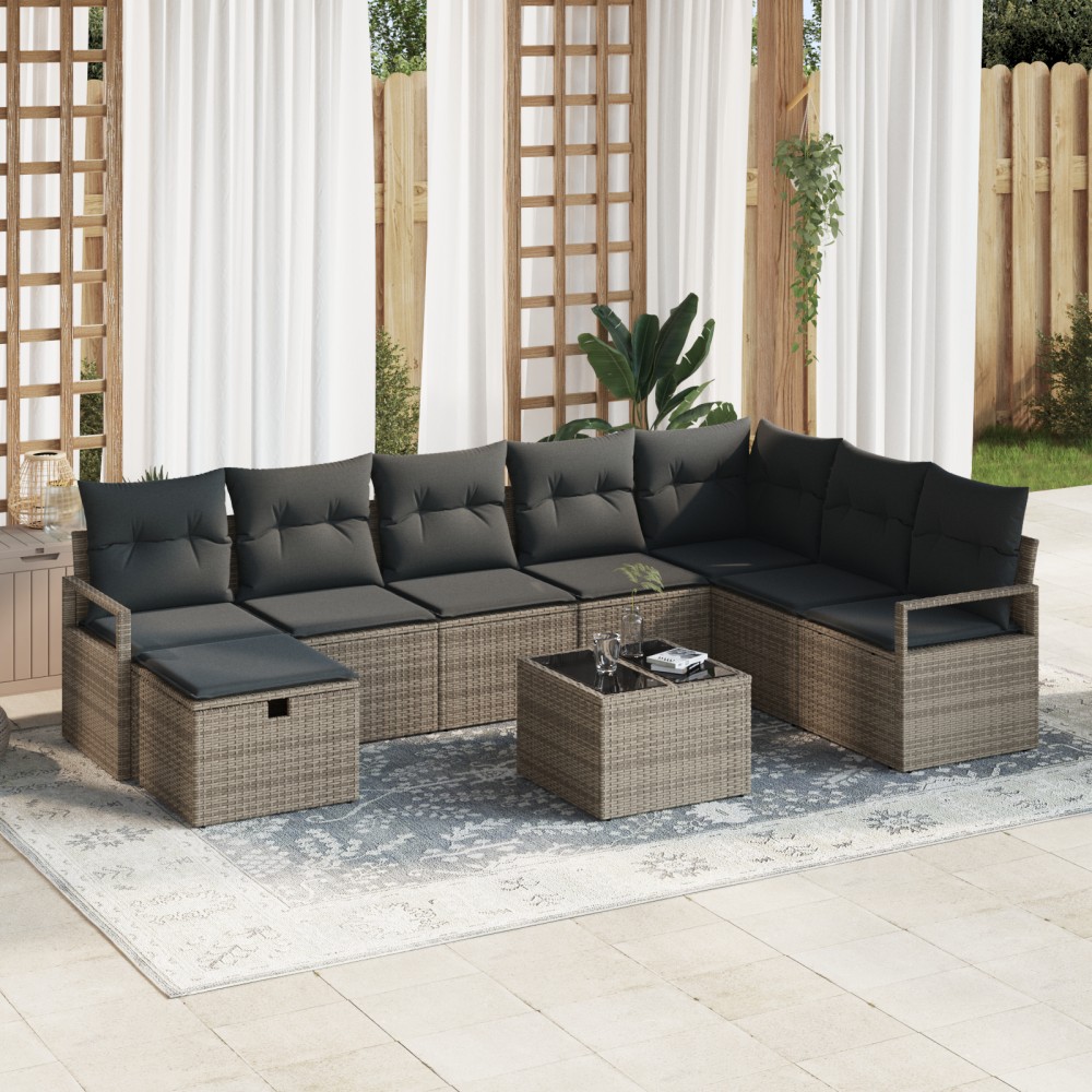 vidaXL Set de canapele pentru grădină 9 pcs Gri 287 x 177 x 85 cm