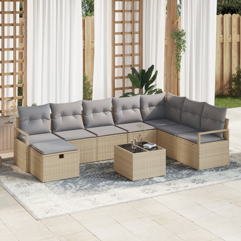 vidaXL Set de canapele pentru grădină 9 pcs bej și gri deschis