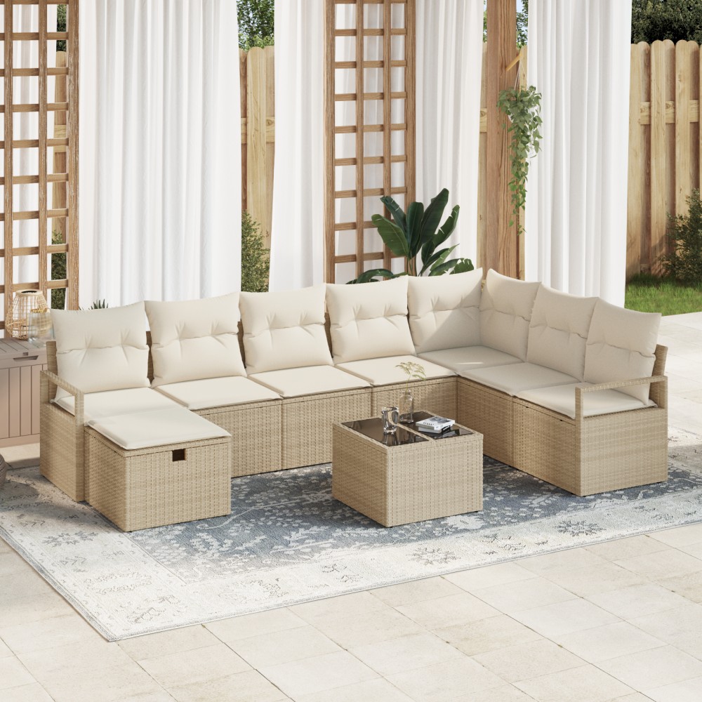 vidaXL Set de canapele pentru grădină cu pernă 9 pcs bej și crem