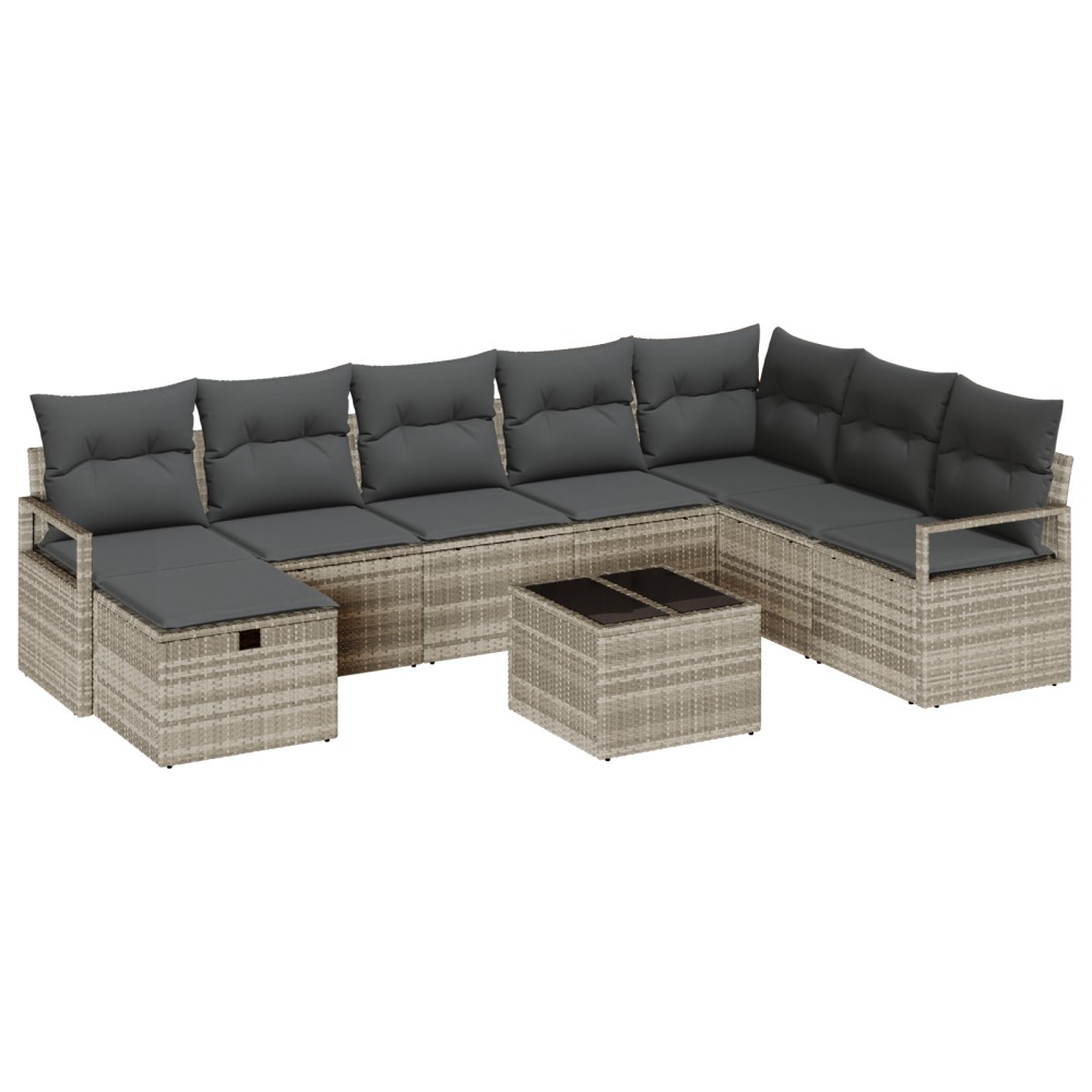 vidaXL Set de canapele pentru grădină cu pernă 9 pcs Gri deschis