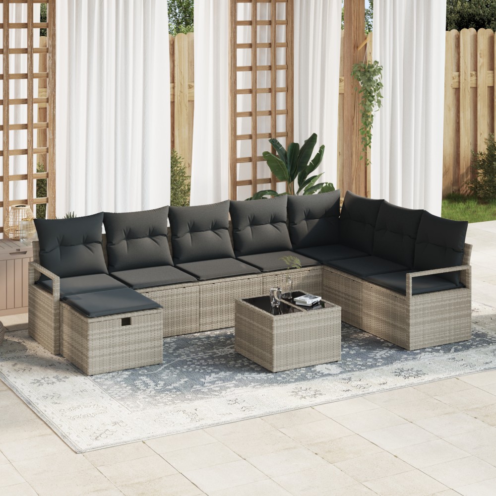 vidaXL Set de canapele pentru grădină cu pernă 9 pcs Gri deschis