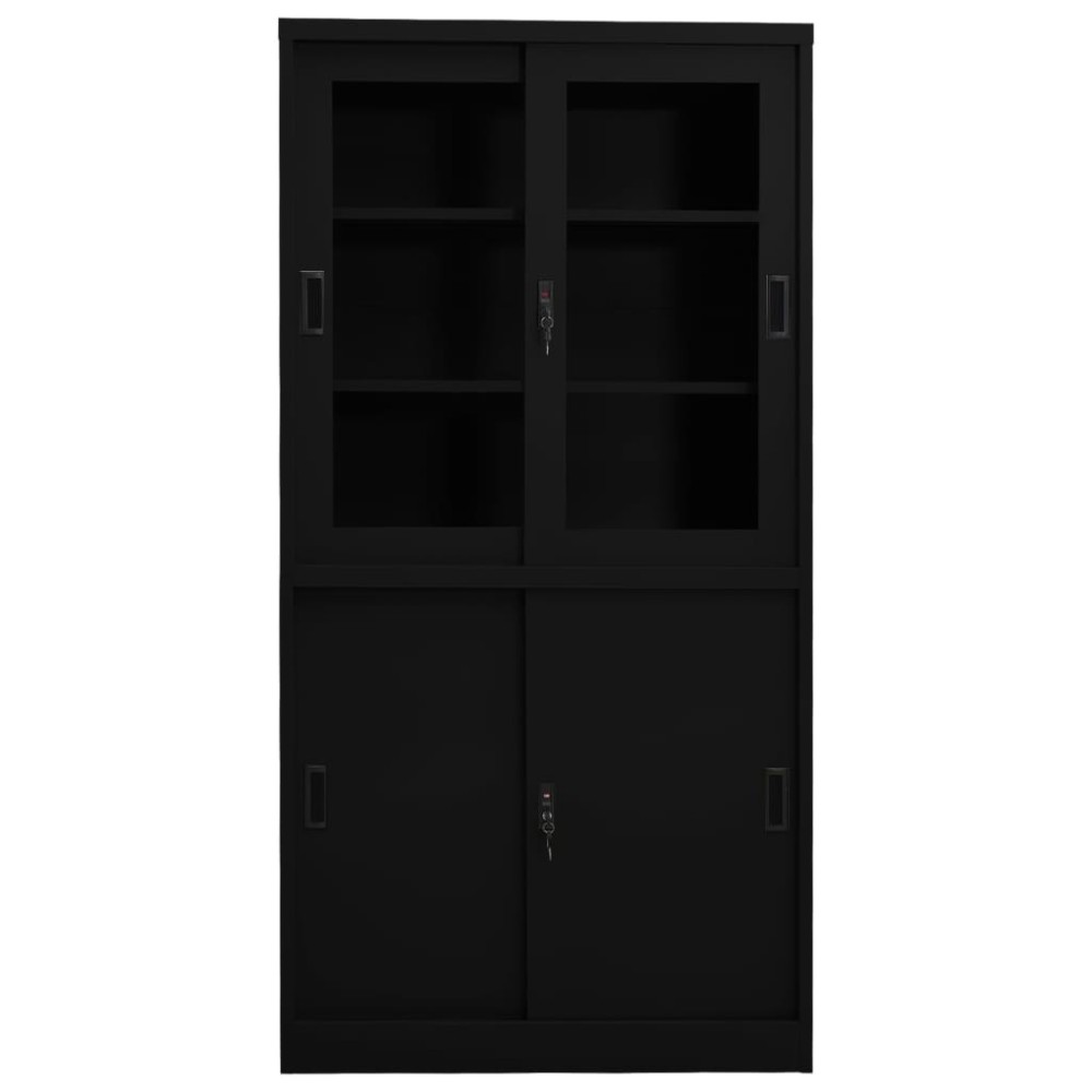 vidaXL Dulap de birou cu ușă glisantă, negru, 90x40x180 cm, oțel