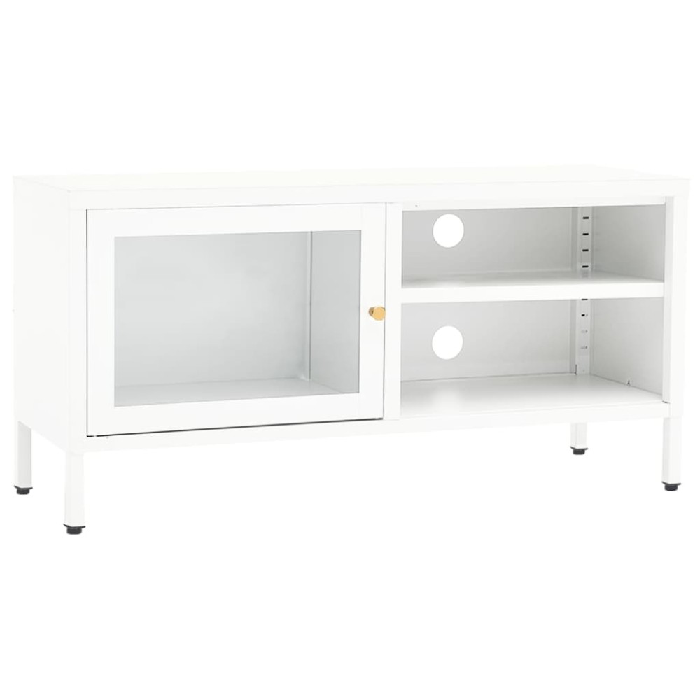 vidaXL Dulap TV, alb, 90x30x44 cm, oțel și sticlă