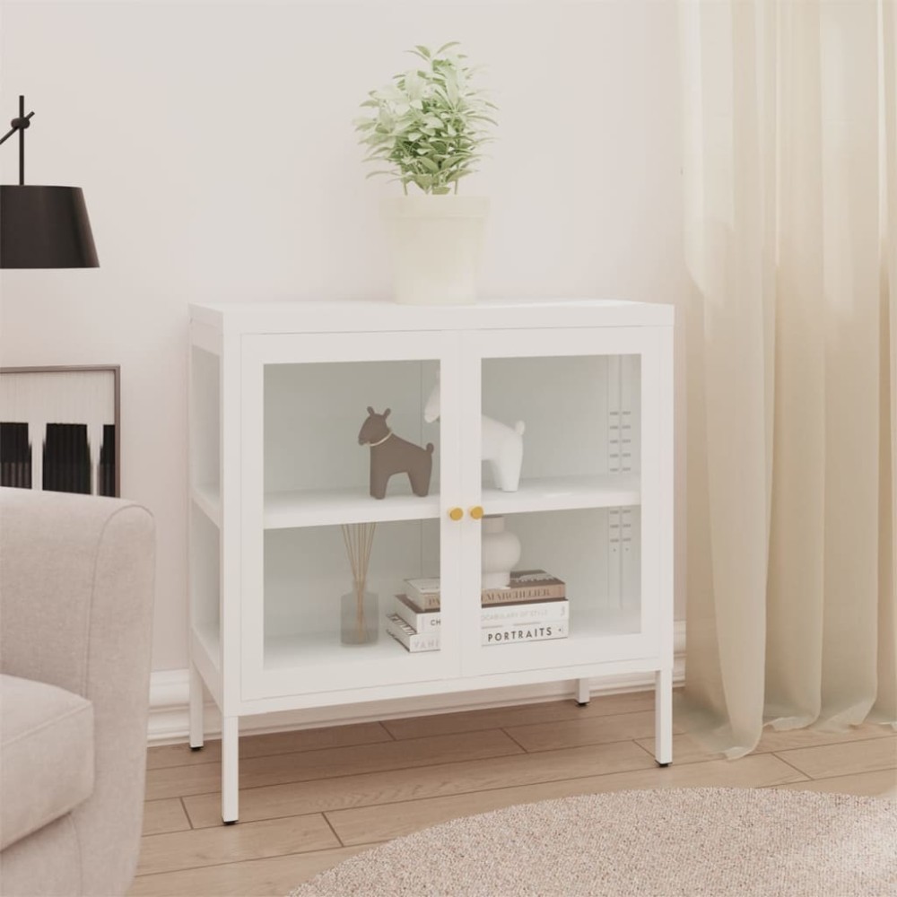 vidaXL Servantă, alb, 70x35x70 cm, oțel și sticlă