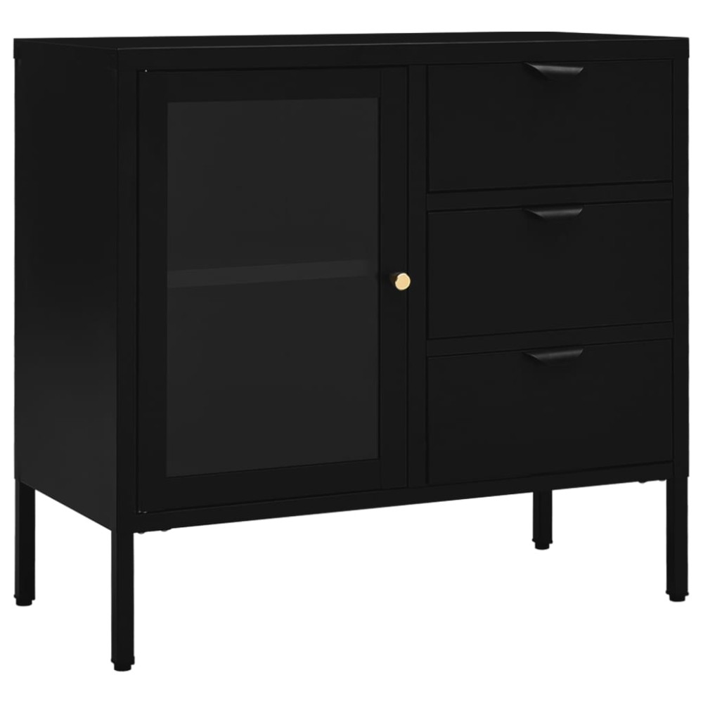 vidaXL Servantă, negru, 75x35x70 cm, oțel și sticlă securizată