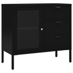 vidaXL Servantă, negru, 75x35x70 cm, oțel și sticlă securizată vidaXL Servantă, negru, 75x35x70 cm, oțel și sticlă securizată