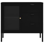 vidaXL Servantă, negru, 75x35x70 cm, oțel și sticlă securizată vidaXL Servantă, negru, 75x35x70 cm, oțel și sticlă securizată