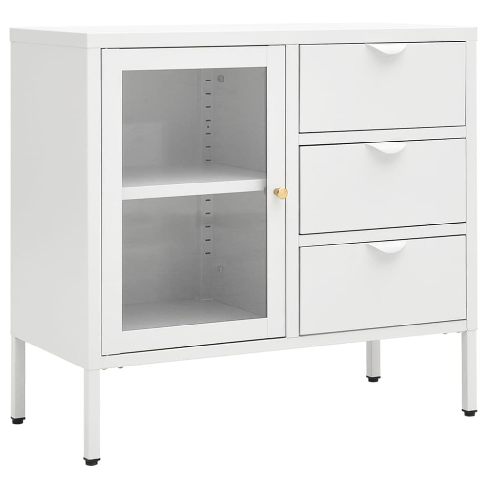 vidaXL Servantă, alb, 75x35x70 cm, oțel și sticlă securizată