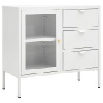 vidaXL Servantă, alb, 75x35x70 cm, oțel și sticlă securizată vidaXL Servantă, alb, 75x35x70 cm, oțel și sticlă securizată