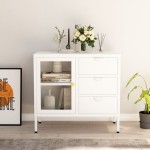 vidaXL Servantă, alb, 75x35x70 cm, oțel și sticlă securizată vidaXL Servantă, alb, 75x35x70 cm, oțel și sticlă securizată