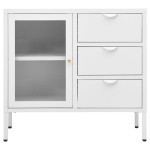 vidaXL Servantă, alb, 75x35x70 cm, oțel și sticlă securizată vidaXL Servantă, alb, 75x35x70 cm, oțel și sticlă securizată