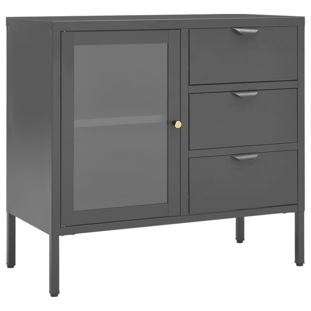 vidaXL Servantă, antracit, 75x35x70 cm, oțel și sticlă securizată