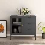 vidaXL Servantă, antracit, 75x35x70 cm, oțel și sticlă securizată vidaXL Servantă, antracit, 75x35x70 cm, oțel și sticlă securizată