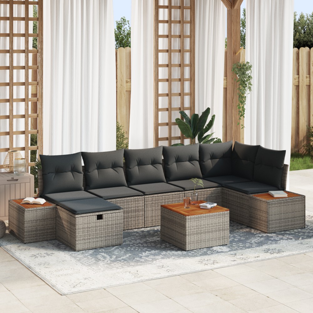 Set canapea de grădină vidaXL cu 8 piese + perne gri poli rattan