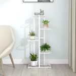 vidaXL Suport pentru flori cu 5 niveluri, alb, 43x22x98 cm, metal vidaXL Suport pentru flori cu 5 niveluri, alb, 43x22x98 cm, metal