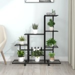 vidaXL Suport pentru flori cu roți, 94,5x25x92,5 cm, negru, metal vidaXL Suport pentru flori cu roți, 94,5x25x92,5 cm, negru, metal