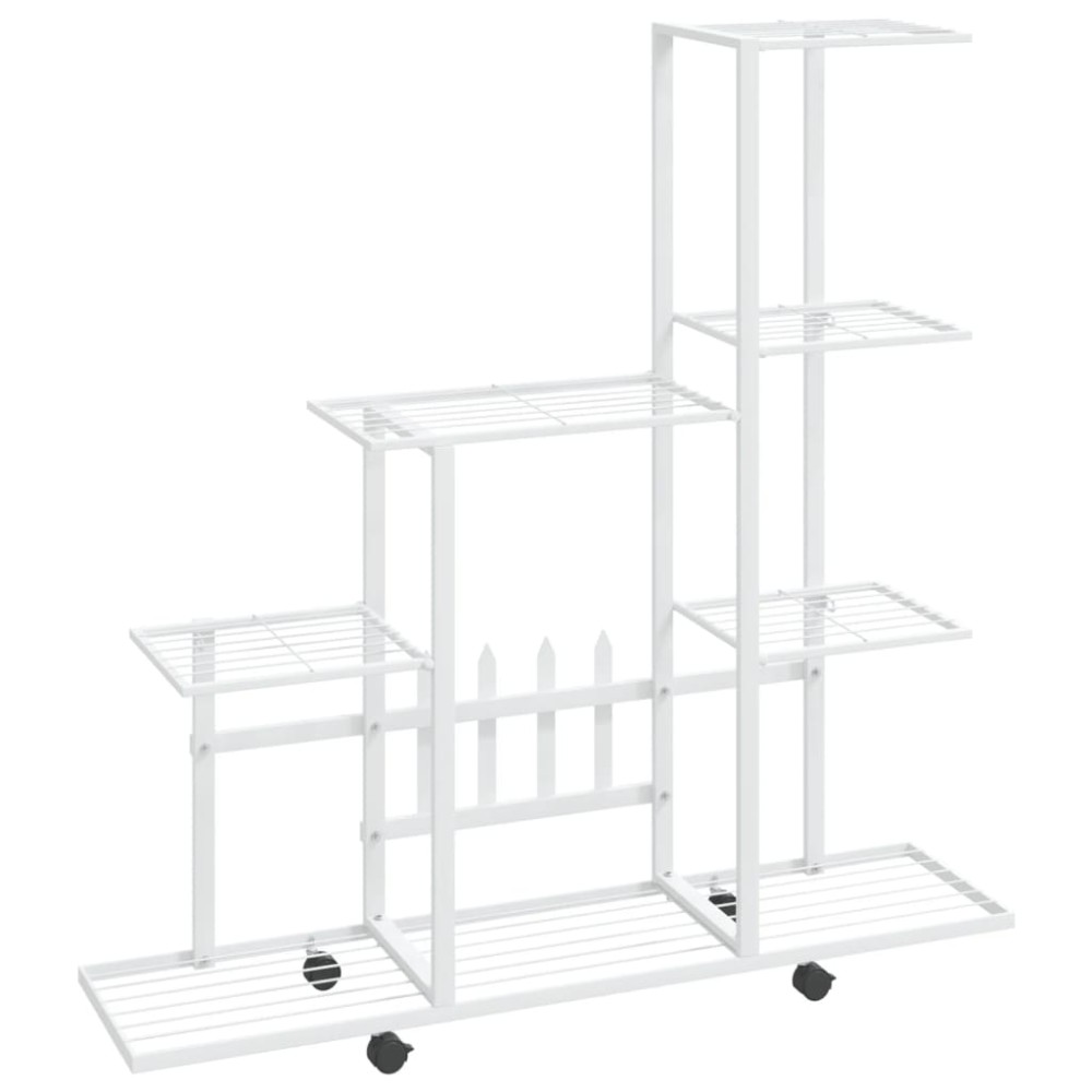 vidaXL Suport pentru flori cu roți, 94,5x25x92,5 cm, alb, metal